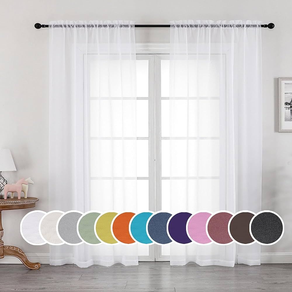 OWENIE Sheer White Curtains, 84 inch Length 2 Panels Set, Rod Pocket Voile Fimly Drapes for Livin... | Amazon (US)