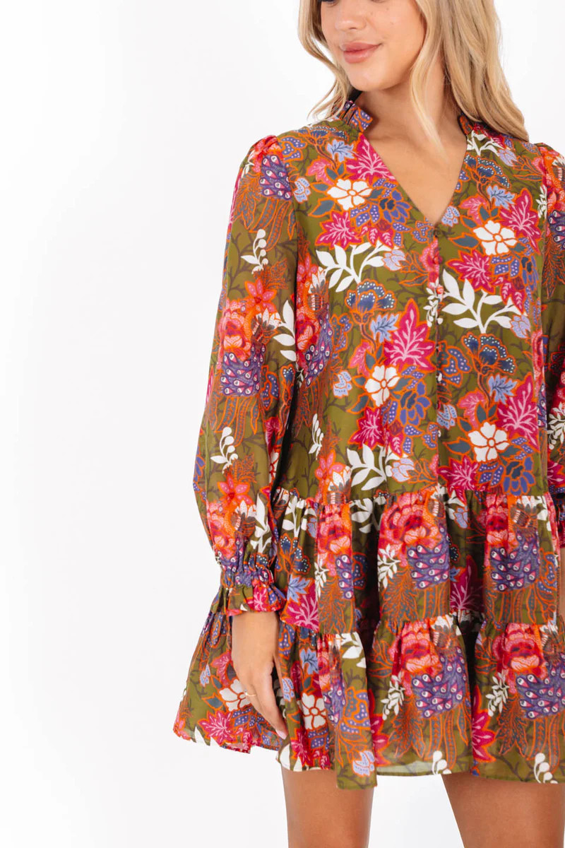 The Hayes V-Neck Long Sleeve Dress - Olive | The Impeccable Pig