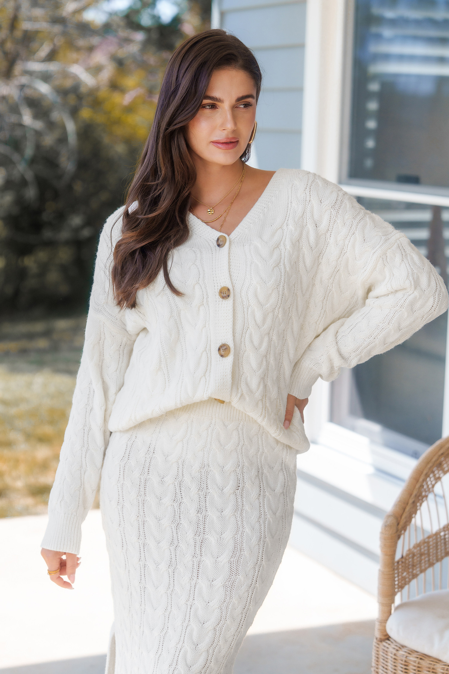 White Cable Knit Front Button Cardigan - S | Cupshe US