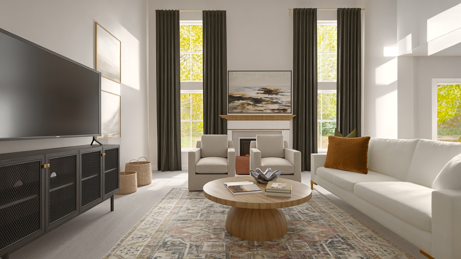 A living room with swivel tub chairs, cozy coffee table, and tv console table!

#cozy #livingroom #homedecor #home #sofa #chair 

 #LTKHome #LTKStyleTip #LTKFamily