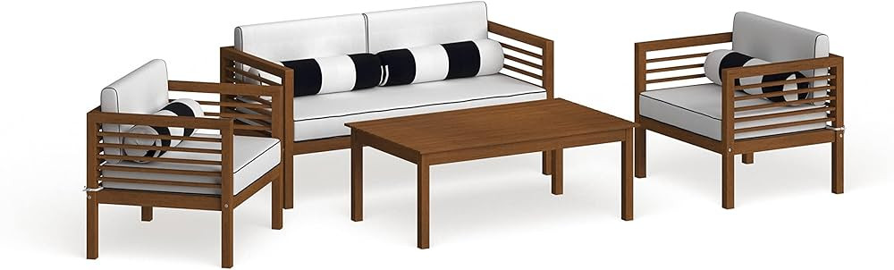 SAFAVIEH Outdoor Collection Alda Natural/ Beige Cushions/ Striped Bolster Pillows 4-Piece Convers... | Amazon (US)