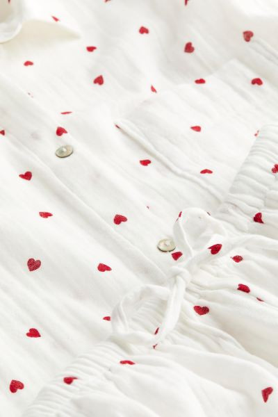 Pyjama shirt and shorts - Long sleeve - Regular length - White - Ladies | H&M GB | H&M (UK, MY, IN, SG, PH, TW, HK)
