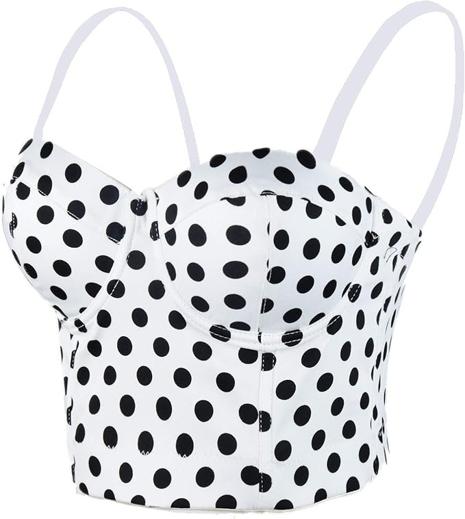 ELLACCI Polka Dot Print Bustier Crop Top Sexy Women's Corset Top Bra White | Amazon (US)