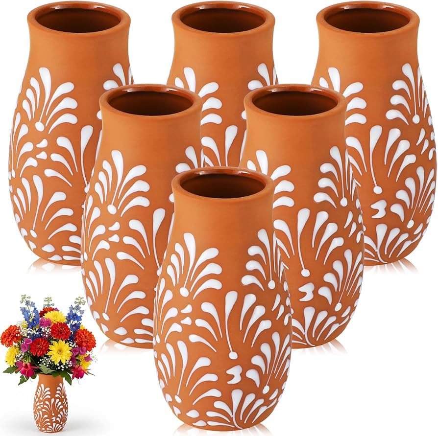 6 Pcs Cantaritos De Barro Mexicanos Mexican Terracotta Vases Floreros Jarritos De Barro Mexicanos... | Amazon (US)