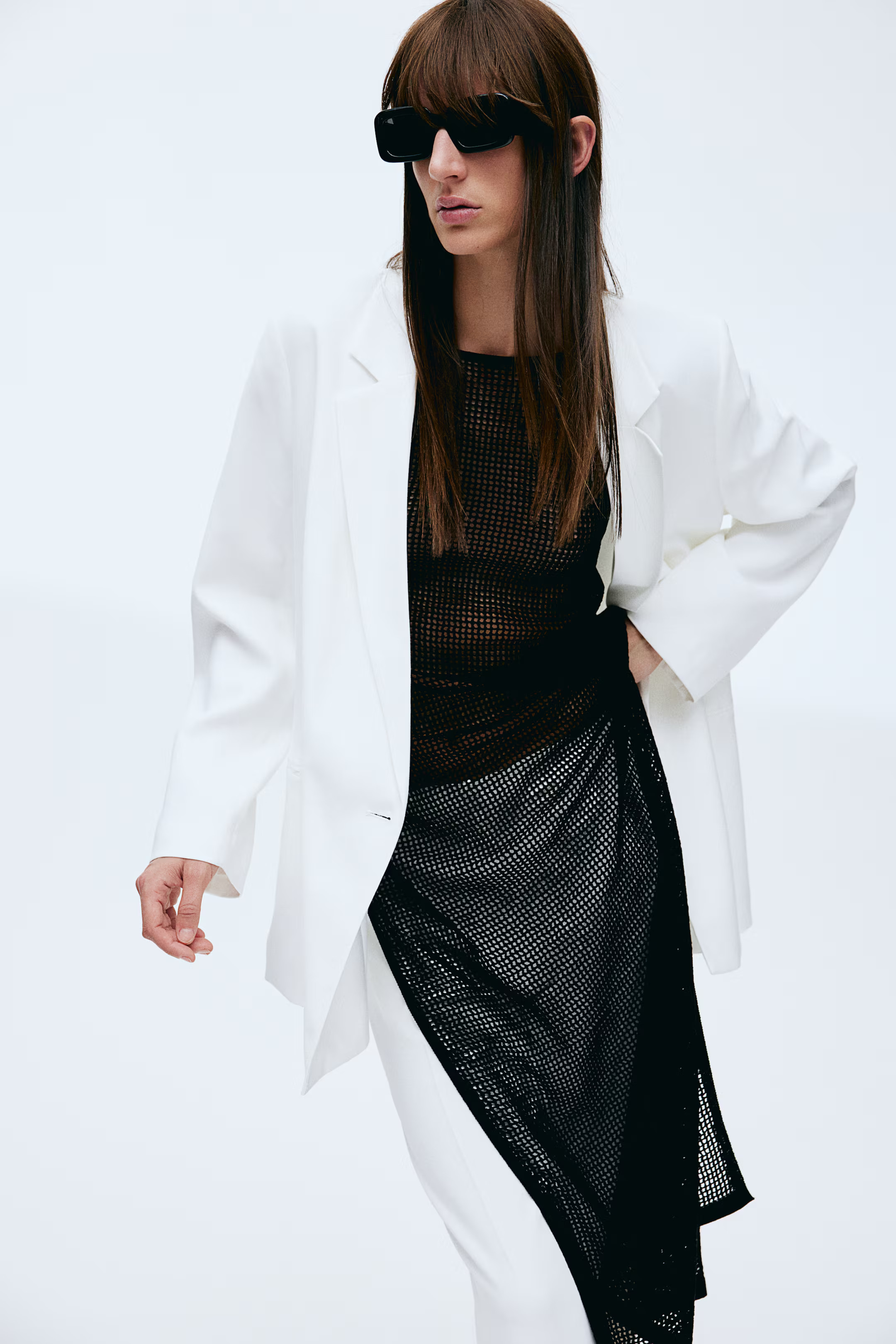 Double-breasted Blazer - Long sleeve - Regular length - White - Ladies | H&M US | H&M (US + CA)