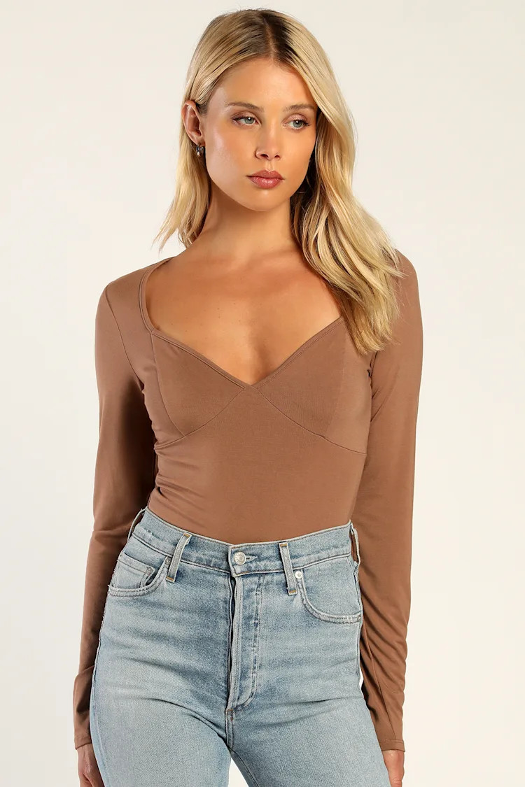 Keepin' It Stylish Light Brown Long Sleeve Bodysuit | Lulus (US)