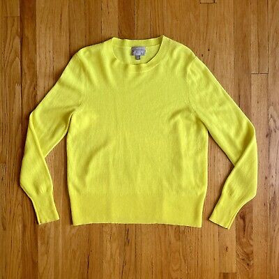 J Crew Womens 100% Cashmere Sweater Large Yellow Crew Neck Neon Classic Fit  | eBay | eBay US