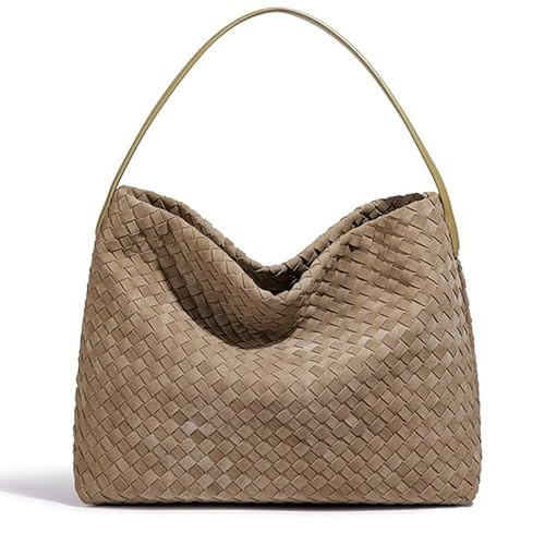 UUXUUX Woven Suede Leather Shoulder Bag for Women – Elegant Suede Hobo Tote Bag, Stylish Woven Handbag Fashionable Shoulder Purse (Yellow) | Amazon (US)