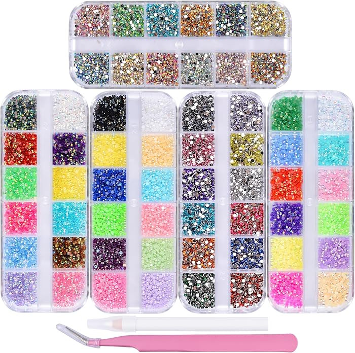 5 Boxes Nail Art Rhinestones Half Pearls Kit 3D Flatback Jelly Crystal Gems Diamantes Design for ... | Amazon (US)