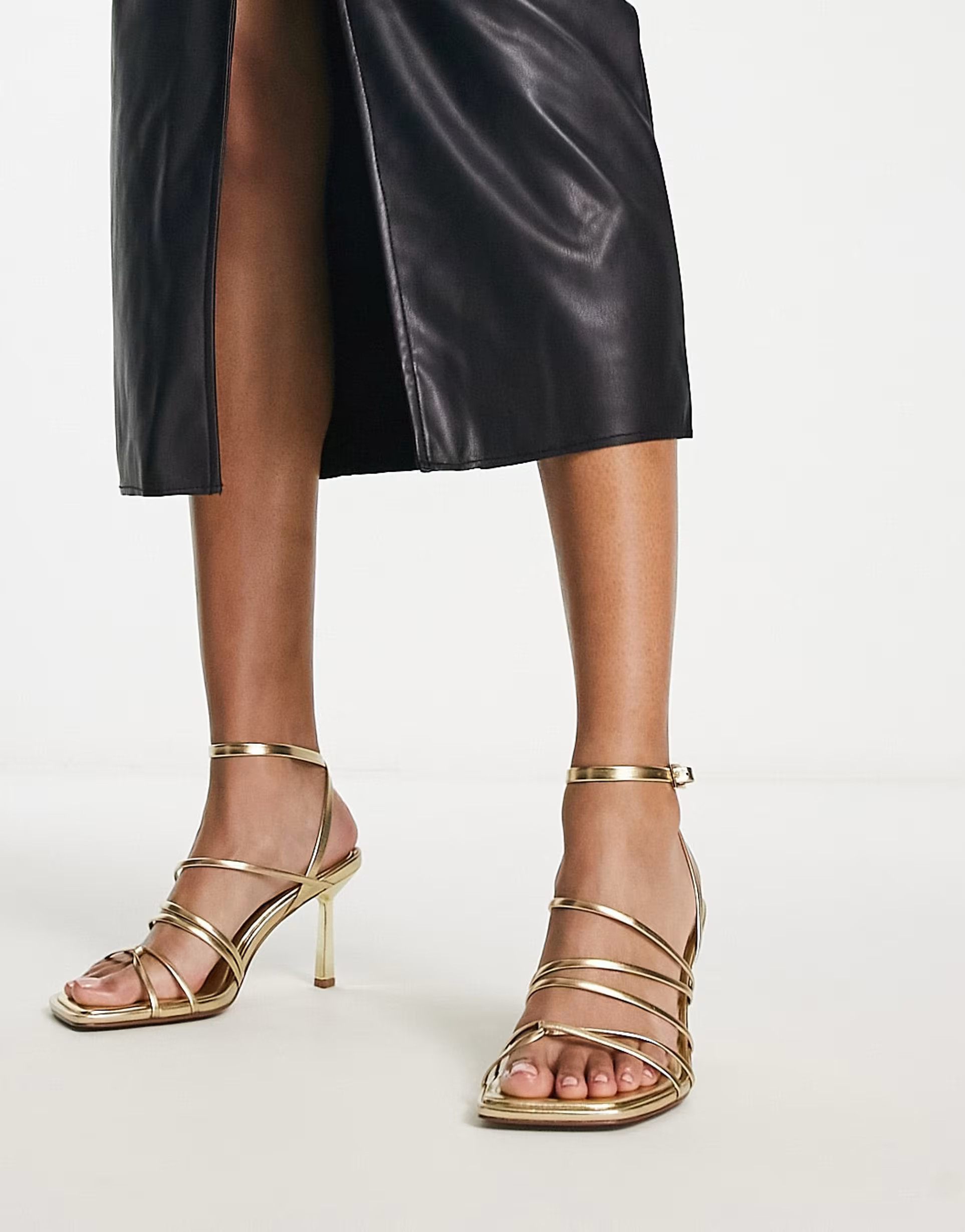 ASOS DESIGN Hamper strappy mid heeled sandals in gold | ASOS (Global)
