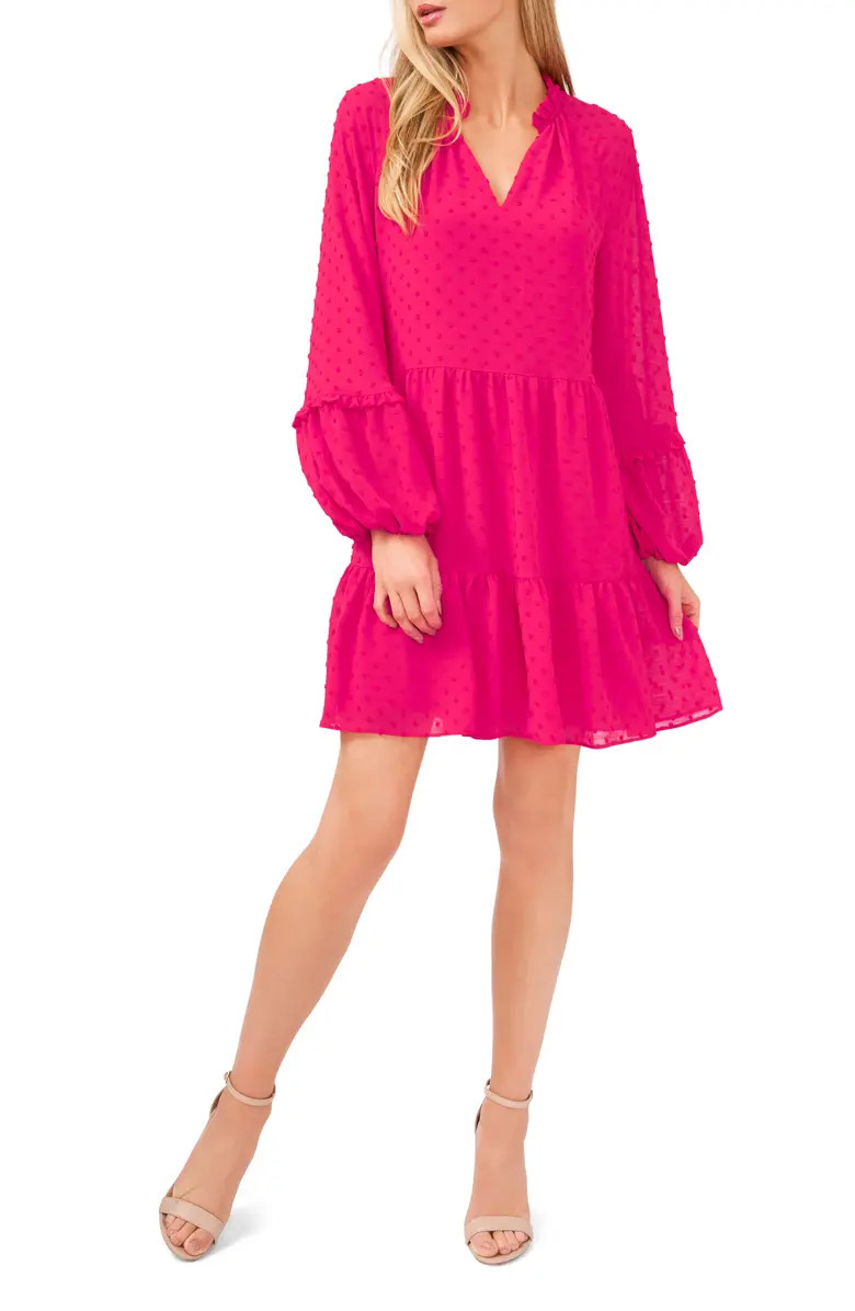 Clip Dot Ruffle Long Sleeve Shift Dress | Nordstrom
