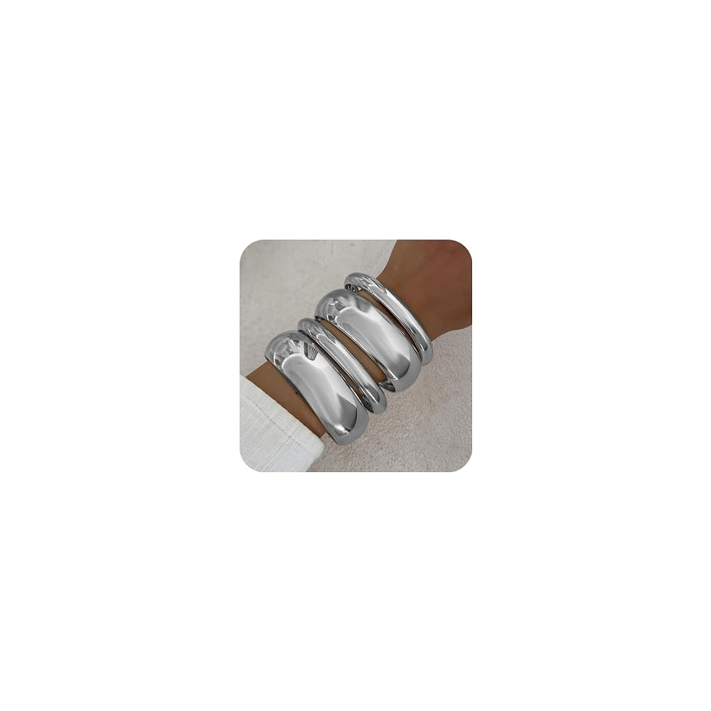 Chunky Gold Bangle Bracelets for Women Stack Trendy Silver Wide Wrist Statement Cuff Bracelet Arm... | Amazon (US)