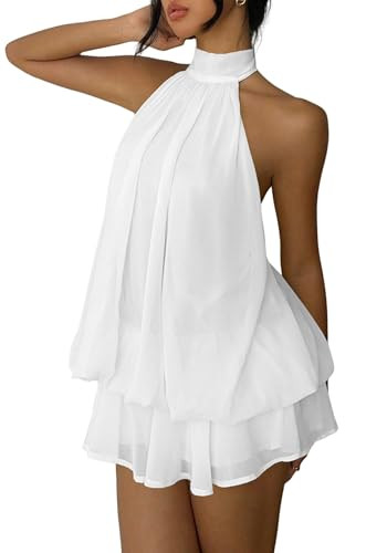 Women's Chiffon Halter Drop Waist Mini Dress Wedding Guest Dresses Ruffle Formal Holiday Club Bru... | Amazon (US)