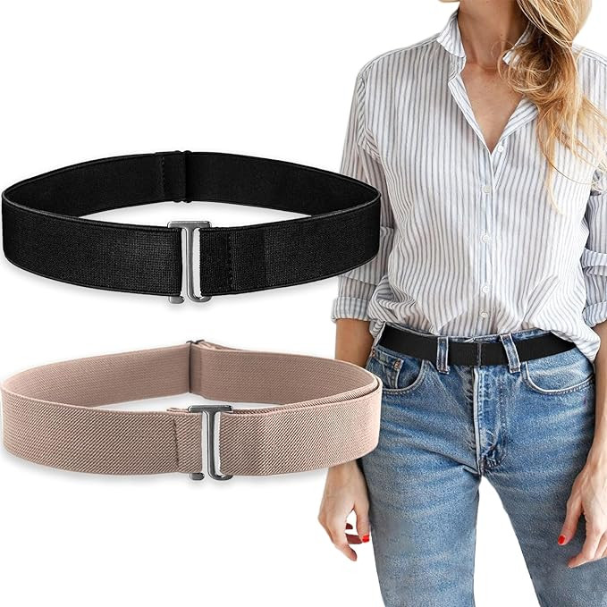 2Pcs No Show Stretch Belt for Women Invisible Elastic Tuck Band, Adjustable Strap Crop Belt with ... | Amazon (US)