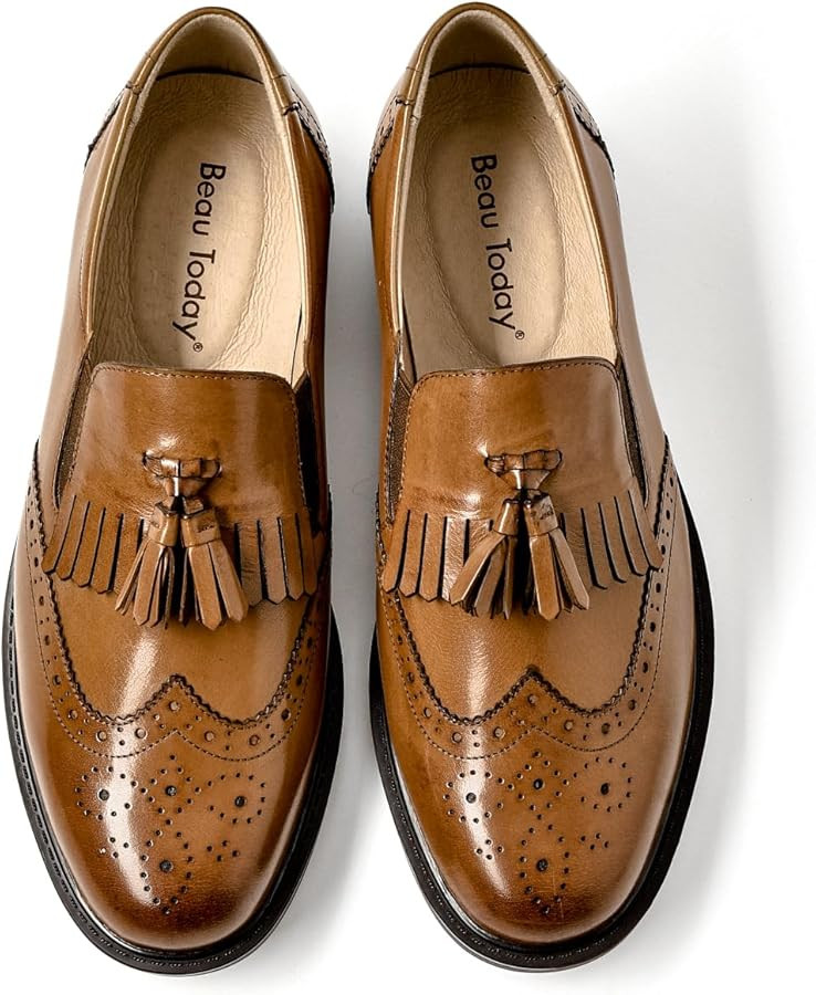 BEAU TODAY Tassel Loafers for Women,Leather Brogue Dress Shoes,Wingtips Oxford for Women,Breathab... | Amazon (US)