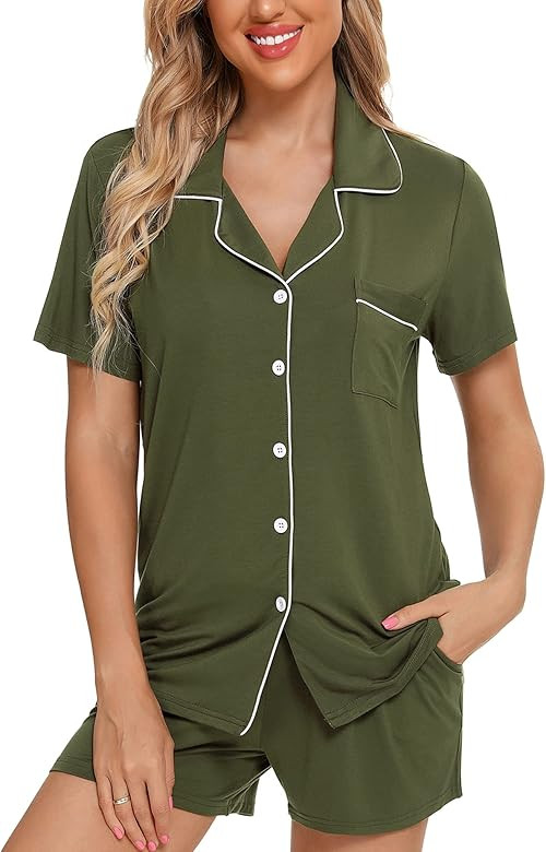 Samring Womens Pajamas Set Short Sleeve Sleepwear Button Down Nightwear Shorts Soft Pj Sets S-XXL | Amazon (US)