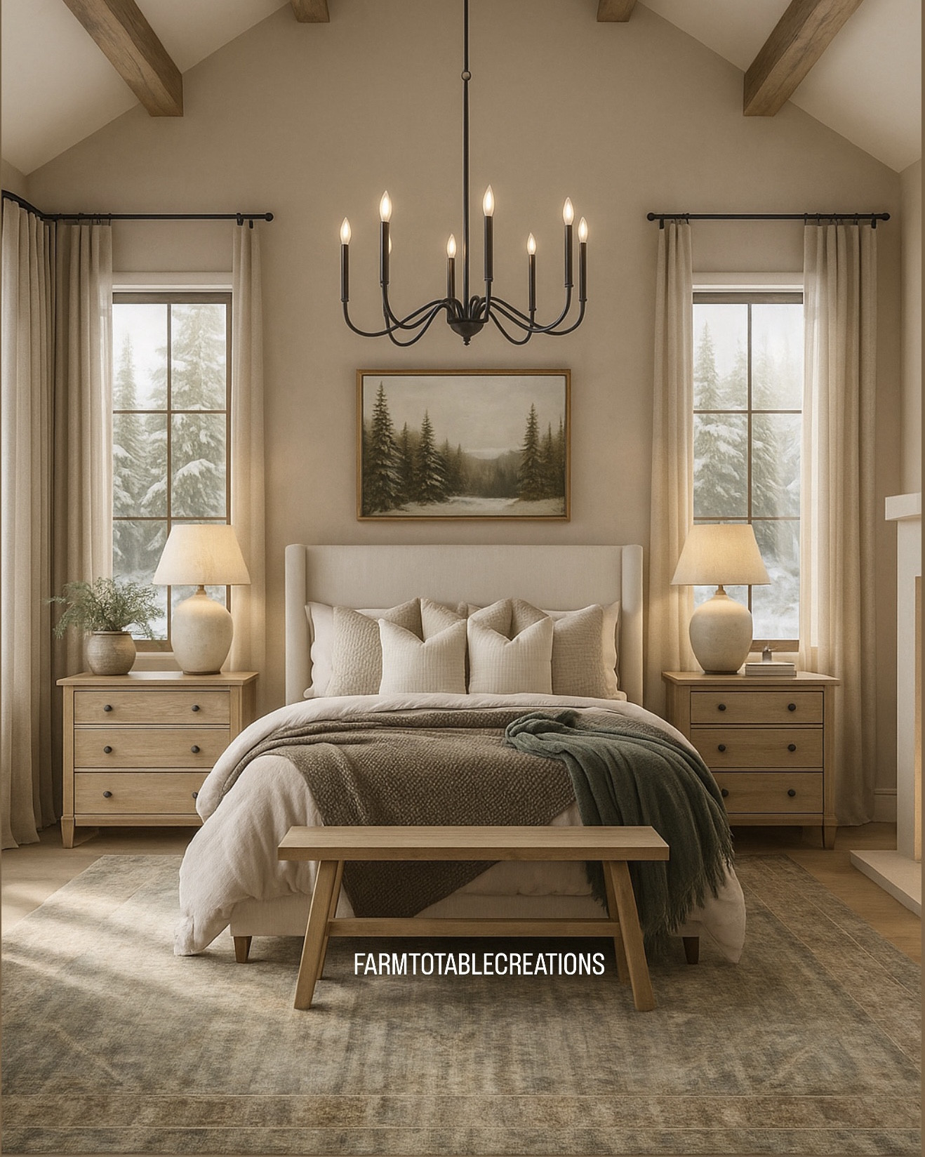 Cozy winter bedroom inspiration ❄️
Follow @farmtotablecreations on Instagram for more neutral, layered home styling ideas.

This space captures all the warm winter feels — cathedral ceilings with natural wood beams, perfectly centered chandelier, symmetrical nightstands, and a mix of textured bedding that adds depth and comfort. The snowy outdoor view completes that serene McGee & Co–inspired atmosphere, making it the perfect cozy retreat for the season.

#bedroominspo #winterbedroom #neutralbedroom #bedroomdesign #interiordecor #cozyhome #modernorganic #layeredtextures #mcgeeandcovibes #woodbeams #neutraldecor #bedroomstyle #interiorinspiration #homeinspo #bedroommakeover



#LTKHome #LTKSaleAlert #LTKFindsUnder50

#LTKHoliday #LTKHome #LTKSaleAlert