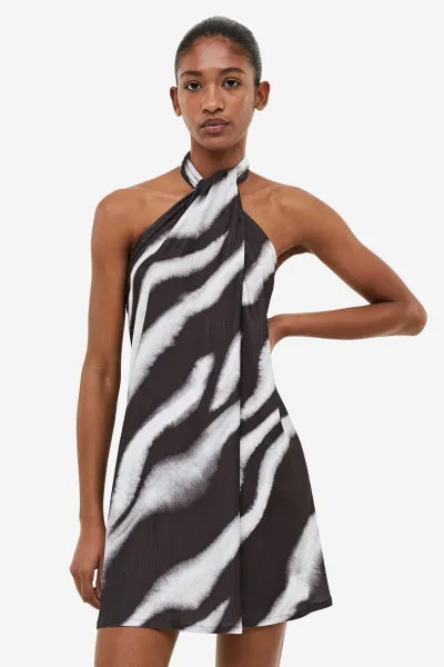 A-line Halterneck Dress - Halterneck - Sleeveless - Black/zebra print - Ladies | H&M US | H&M (US + CA)