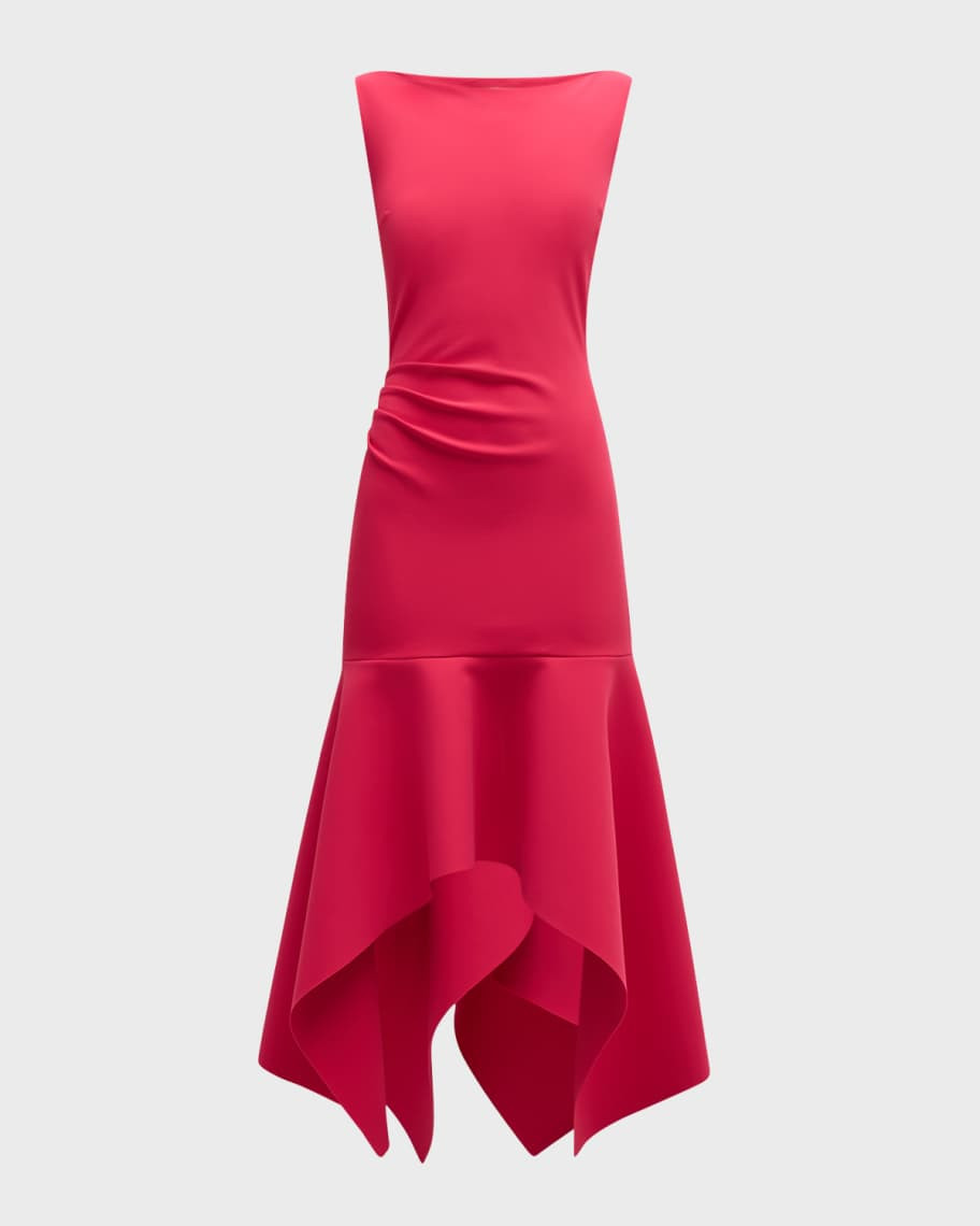 Chiara Boni La Petite Robe Boat-Neck Handkerchief Midi Dress | Neiman Marcus