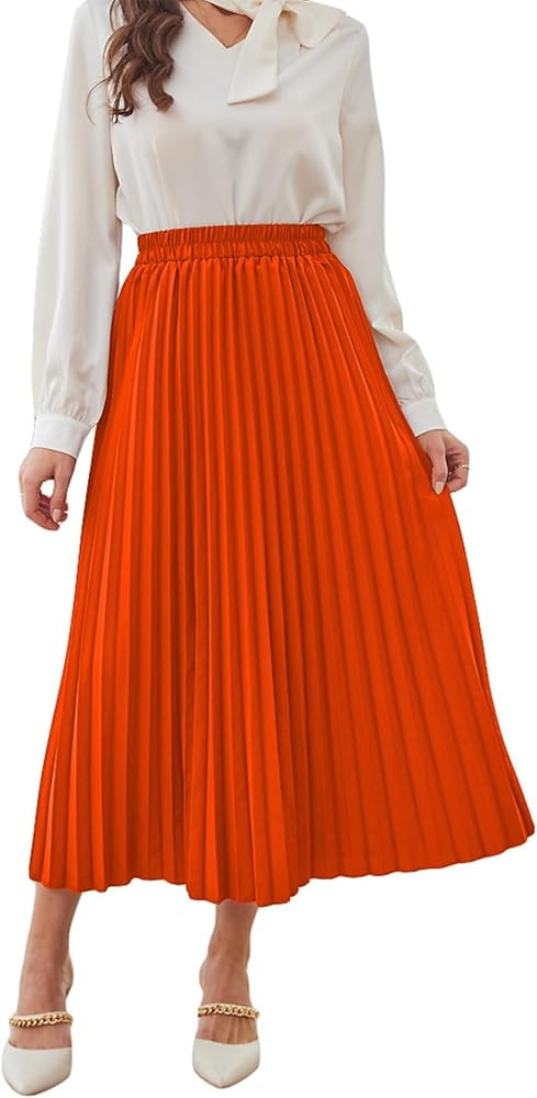 SweatyRocks Women's Casual Solid Longline Pleated Long Skirt | Amazon (US)