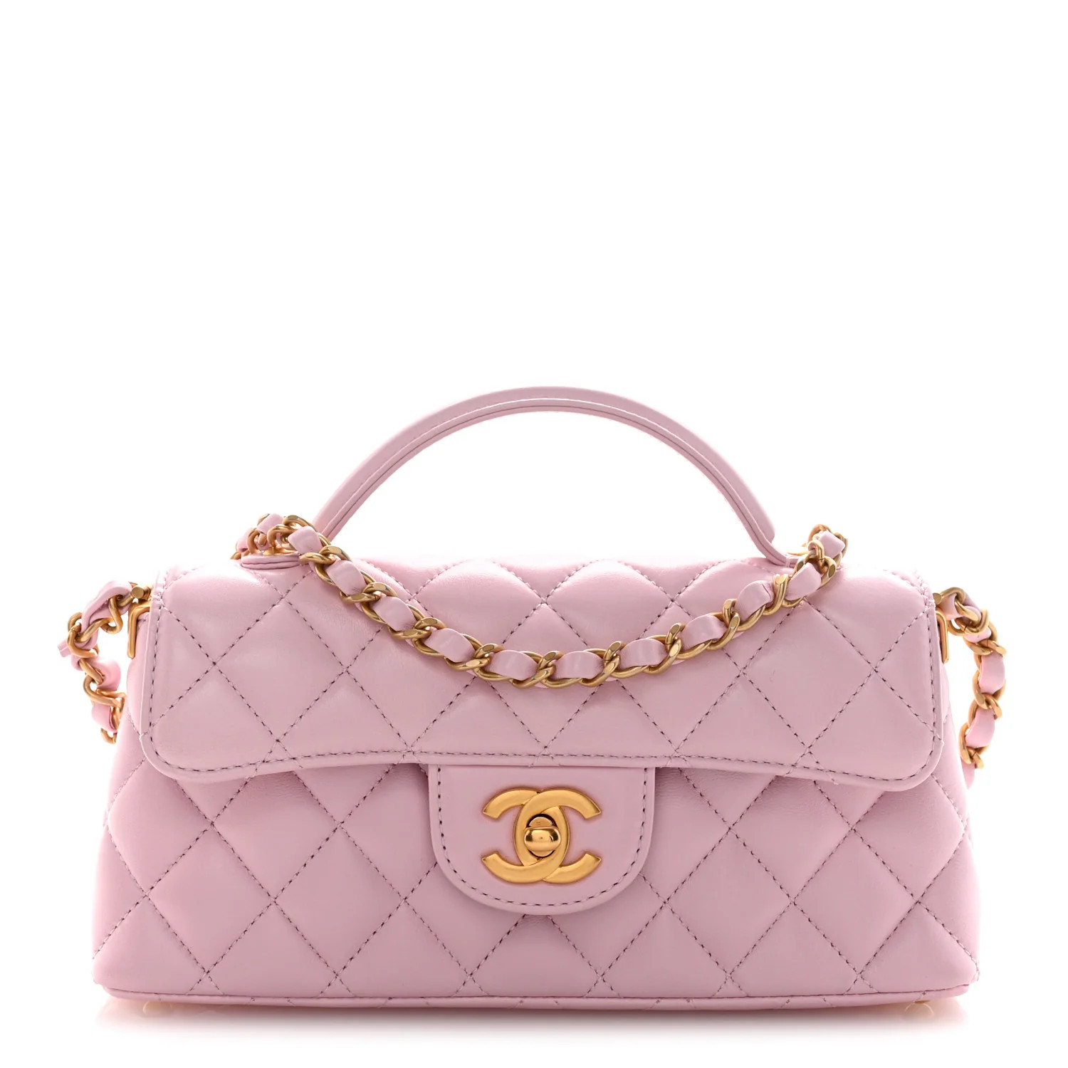 Lambskin Quilted Mini Flap Top Handle Bag Light Pink | FASHIONPHILE (US)