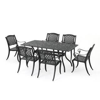 Cayman Black 7-Piece Cast Aluminum Rectangular Outdoor Dining Set | The Home Depot