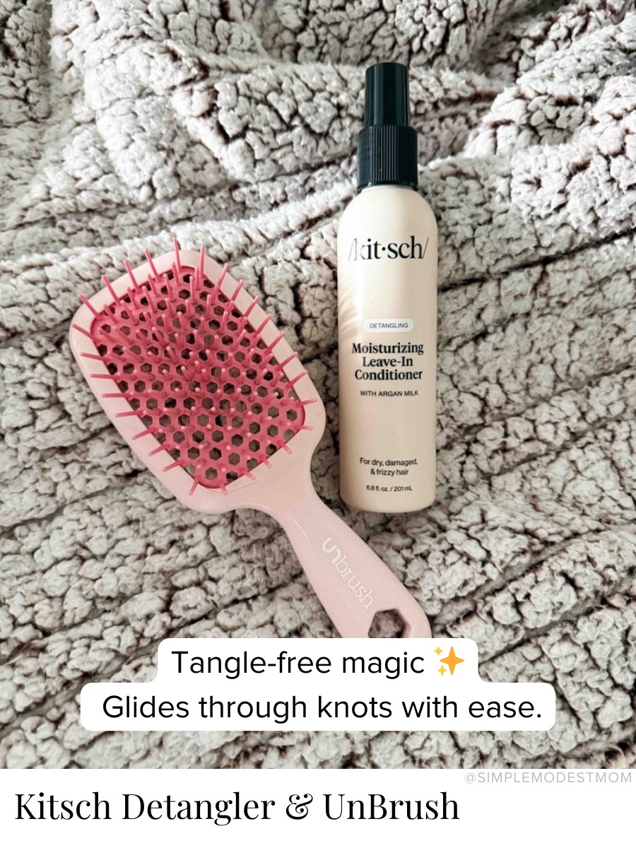 The UnBrush is still my holy grail for knots — it glides through hair so easily. I’ve also been loving this new detangler from Kitsch that smells amazing and makes brushing even easier.

#LTKBeauty #LTKdayinmylife #LTKgrwm