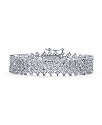 Special Occasion Jewelry Multi Row Wide Cubic Zirconia CZ Statement Bracelet Silver Plated | Macy's