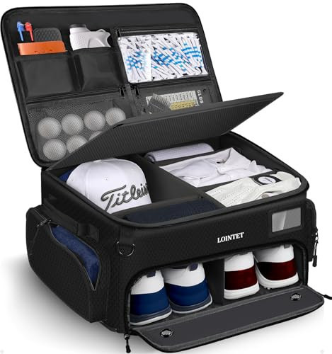 LOINTET Golf Trunk Organizer, Waterproof Car Golf Locker with Separate Ventilated Compartment for 2 Pair Shoes, Golf Storage for Balls, Tees, Cap, Clothes, Gloves, Accessories, Gifts for Men, Women | Amazon (US)