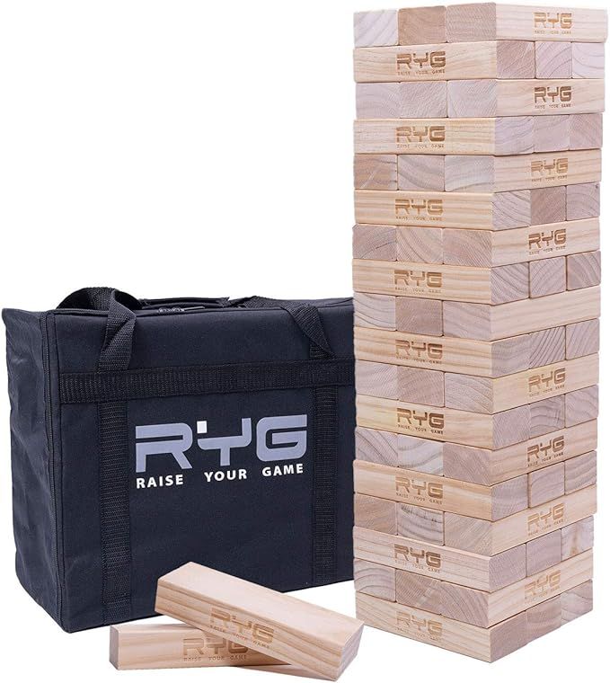 Raise Your Game Giant Wooden Tower (Stacks to a Maximum of 5 feet), Large Tumbling Block Timbers , W | Amazon (US)