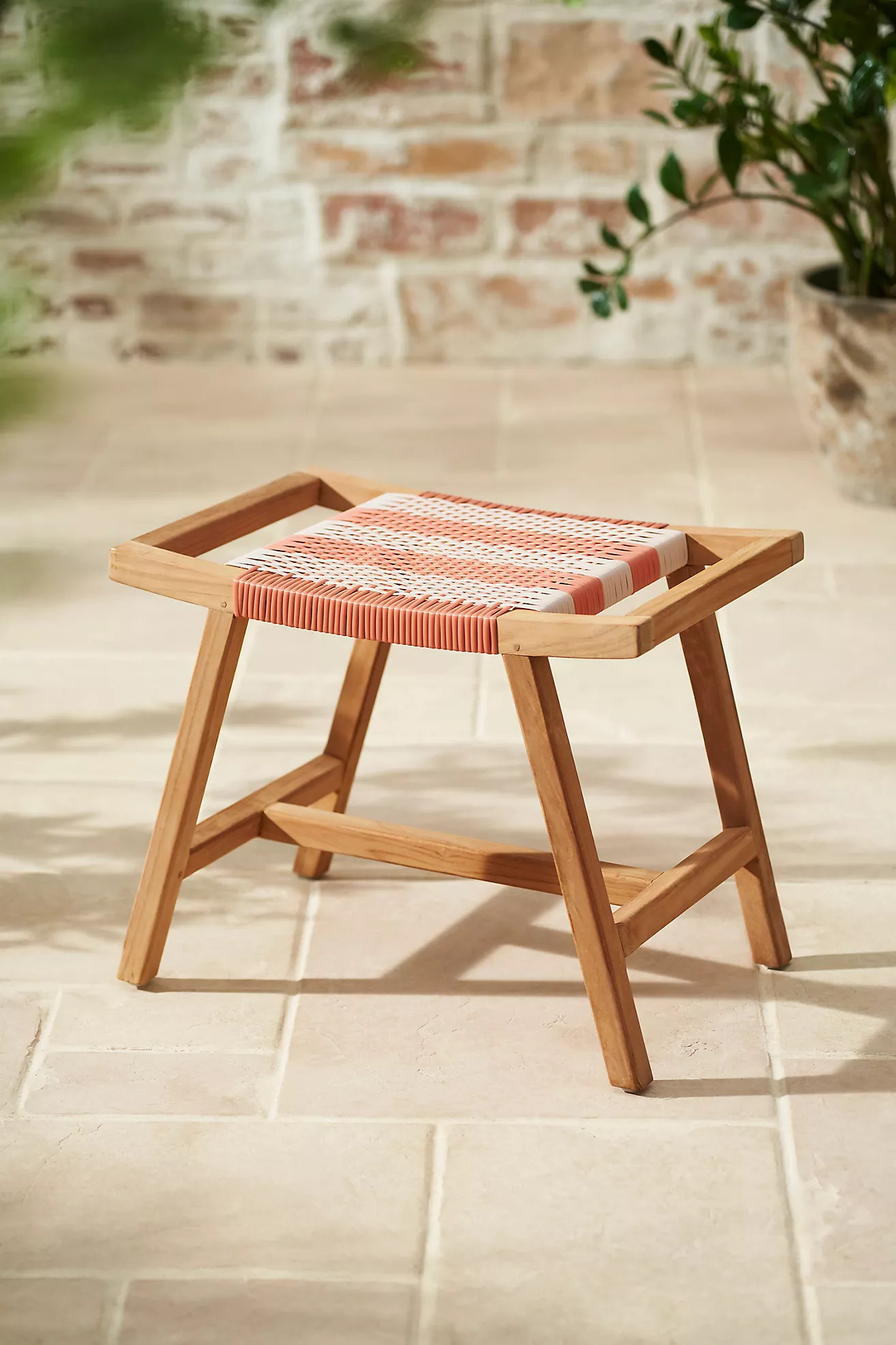 Havana Wicker + Teak Stool, Stripe | Anthropologie (US)