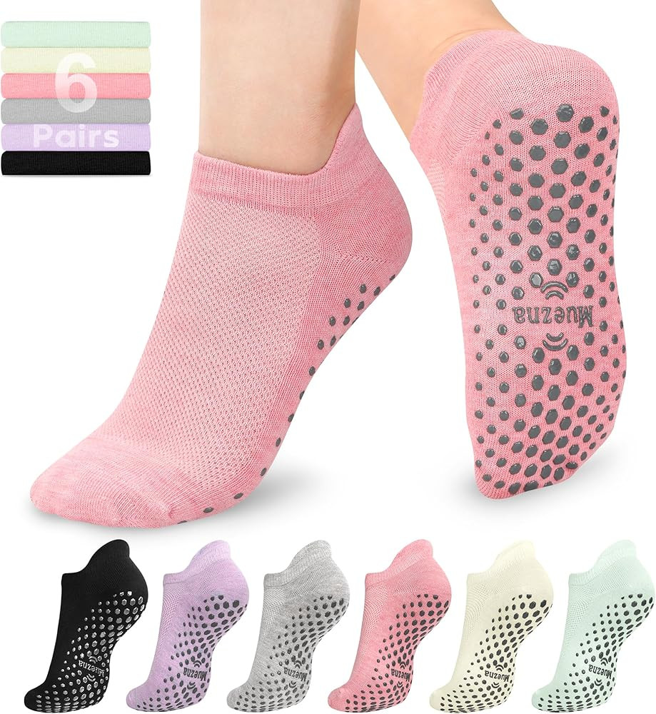 Muezna 6 Pairs Pilates Grip Socks for Women, Non Slip Yoga Socks with Grips, Grippy Socks for Bar... | Amazon (US)