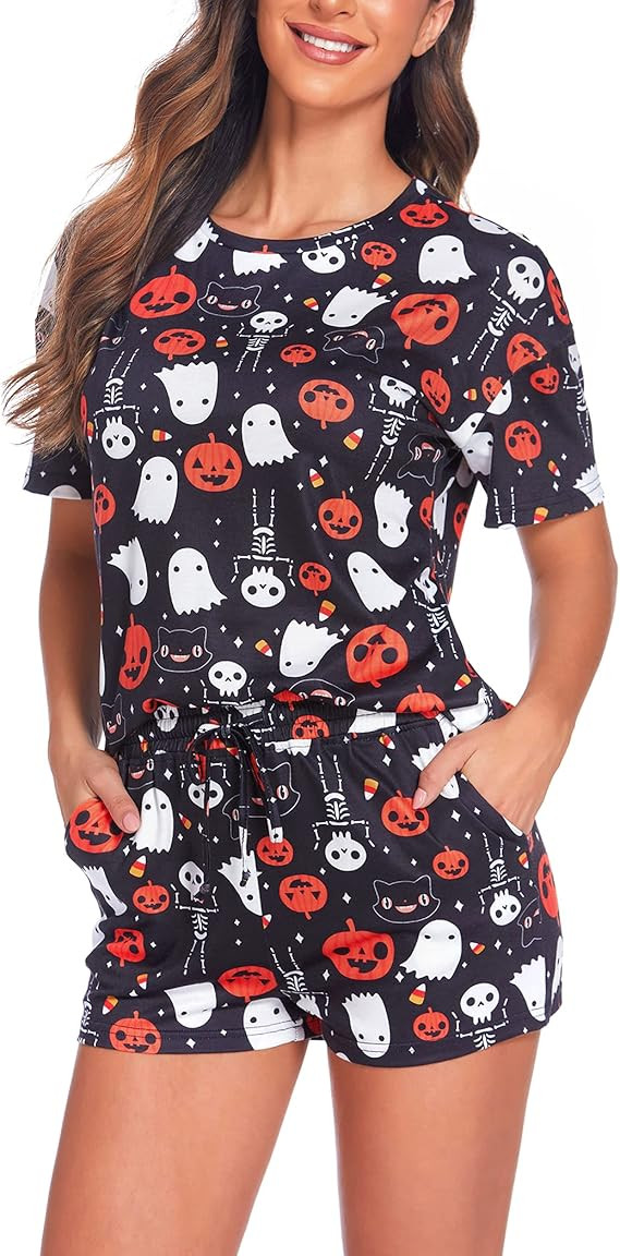 Hotouch Womens Tie Dye Printed Pajamas Set Cotton Lounge Sets Short Sleeve Tops and Shorts 2 Piec... | Amazon (US)