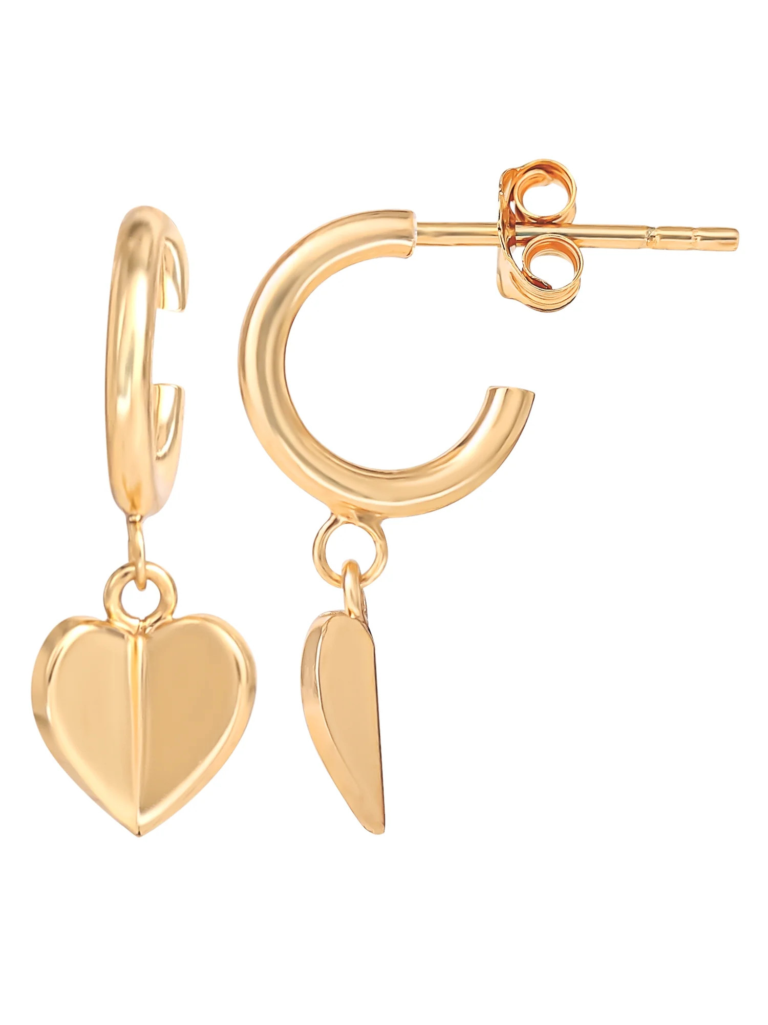JS Jessica Simpson Women’s Gold Plated Sterling Silver Heart Charm Hoop Earrings | Walmart (US)