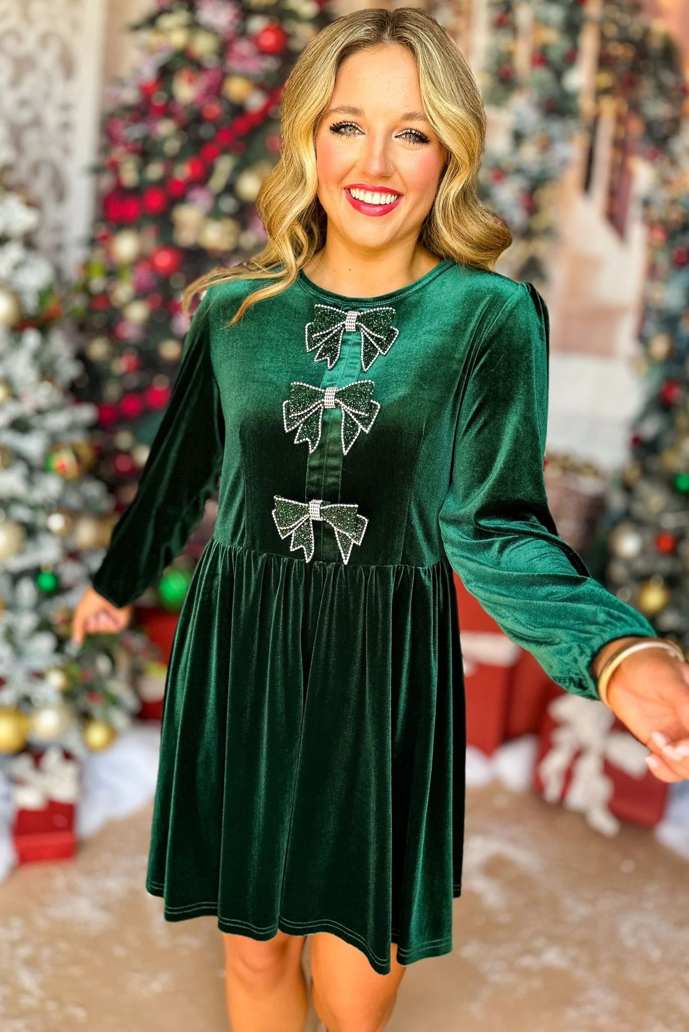 SSYS The Eloise Bow Dress In Green Velvet | Shop Style Your Senses
