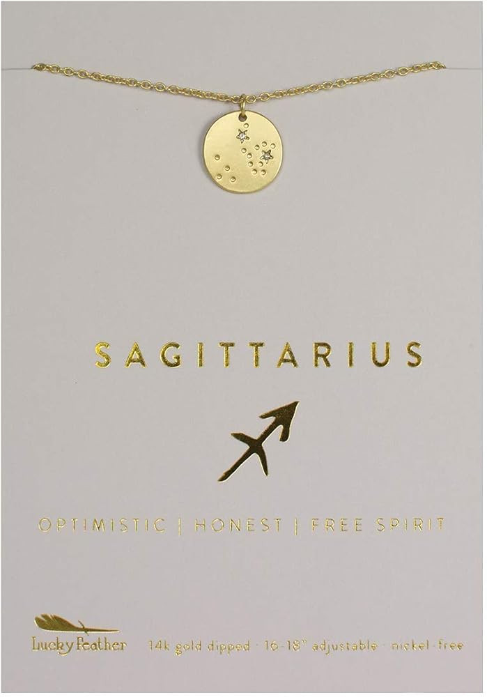 Lucky Feather Sagittarius Zodiac Sign Constellation Pendant Necklace for Women, 14K Gold-Dipped w... | Amazon (US)