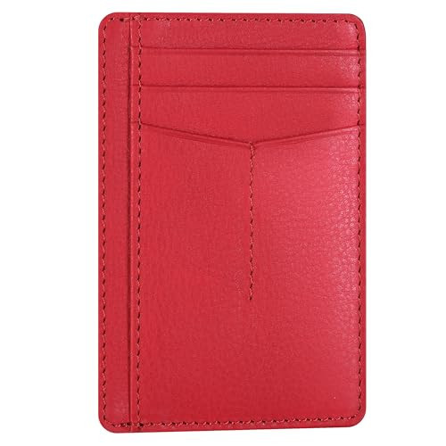 Leather Minimalist Wallet for Men & Women RFID Front Pocket Leather Card Holder Wallets (Nappa Red, Small) | Amazon (US)