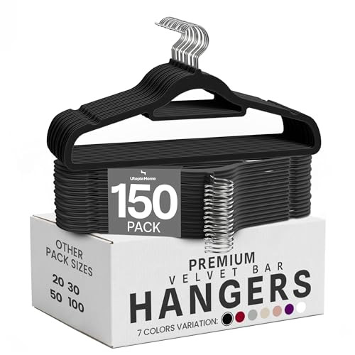 Utopia Home Premium Velvet Hangers 150 Pack - Non-Slip Clothes Hanger with Tie Bar - Black Hangers with 360 Degree Rotatable Hook - Heavy Duty Coat Hanger | Amazon (US)