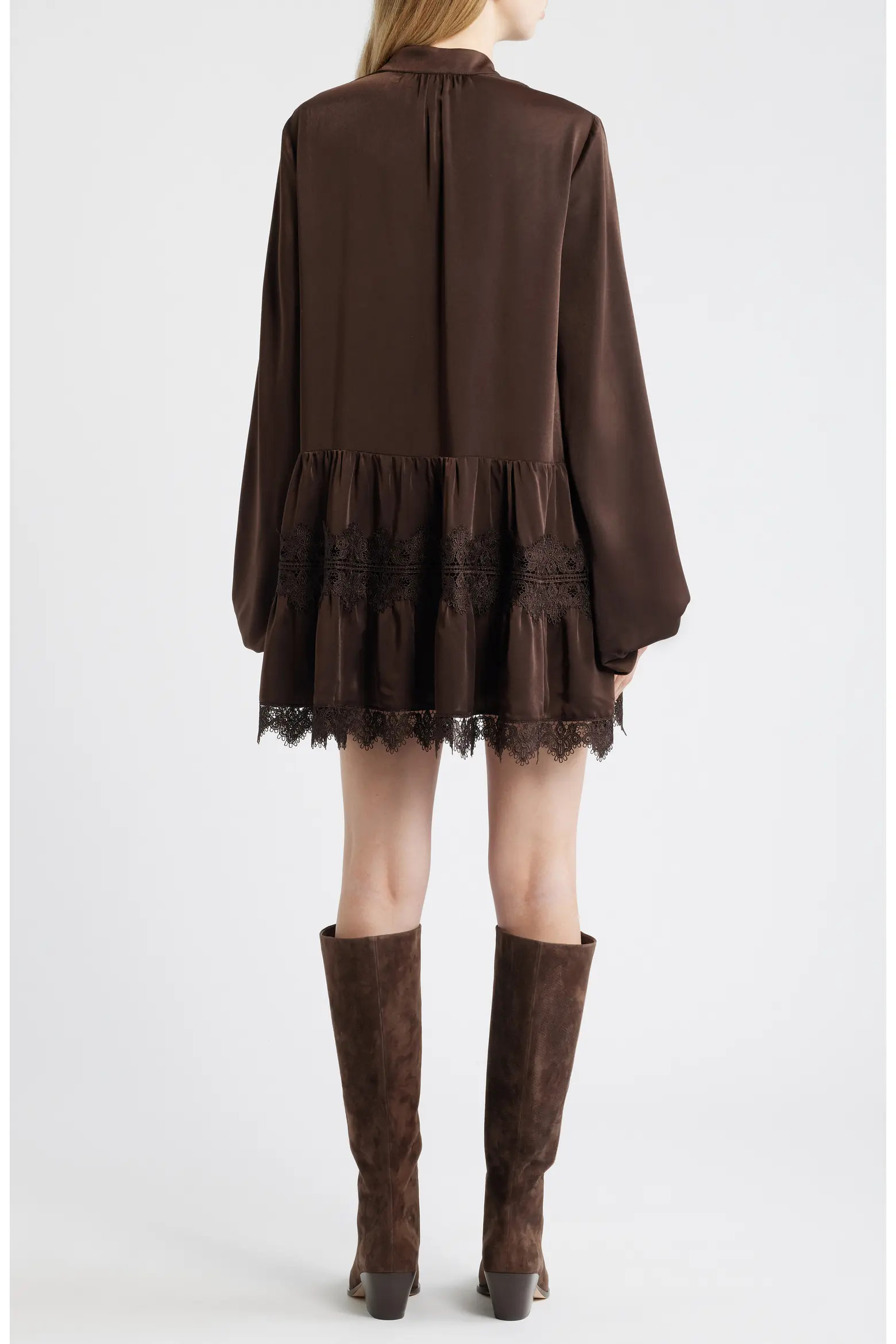 Antonia Lace Trim Long Sleeve Satin Minidress (Women) | Nordstrom | Nordstrom