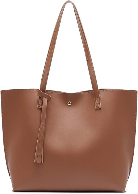 Dreubea Women's Soft Faux Leather Tote Shoulder Bag from, Big Capacity Tassel Handbag | Amazon (US)