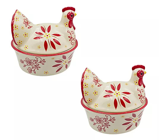 Temp-tations Nostalgic Set of (2) 18-oz Rooster Lidded Ramekins | QVC