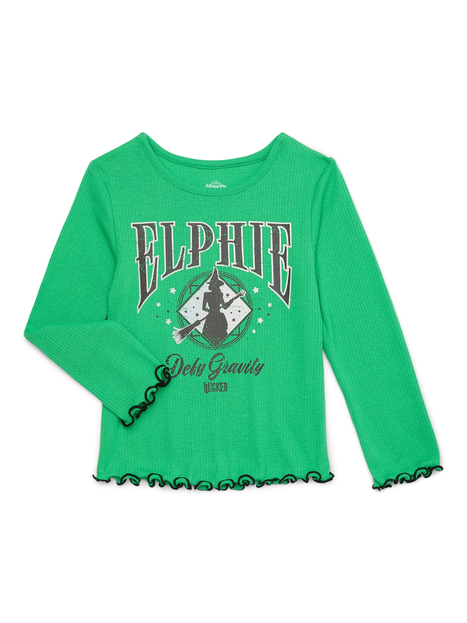 Wicked Toddler Girls Elphie Distressed Foil Graphic Tee with Lettuce-Edge Trim, Sizes 2T-5T | Walmart (US)