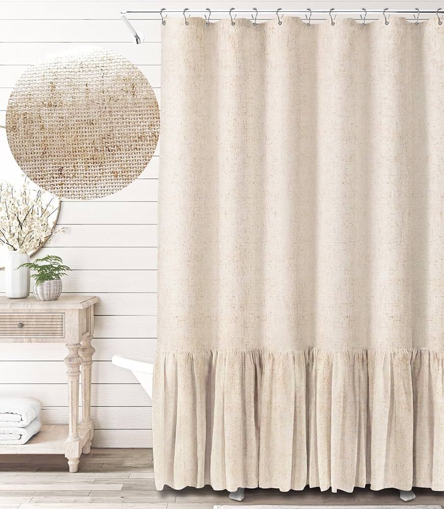 Awellife Farmhouse Shower Curtain Ruffle Linen Textured Boho Shower Curtain for Bathroom, Beige 7... | Amazon (US)