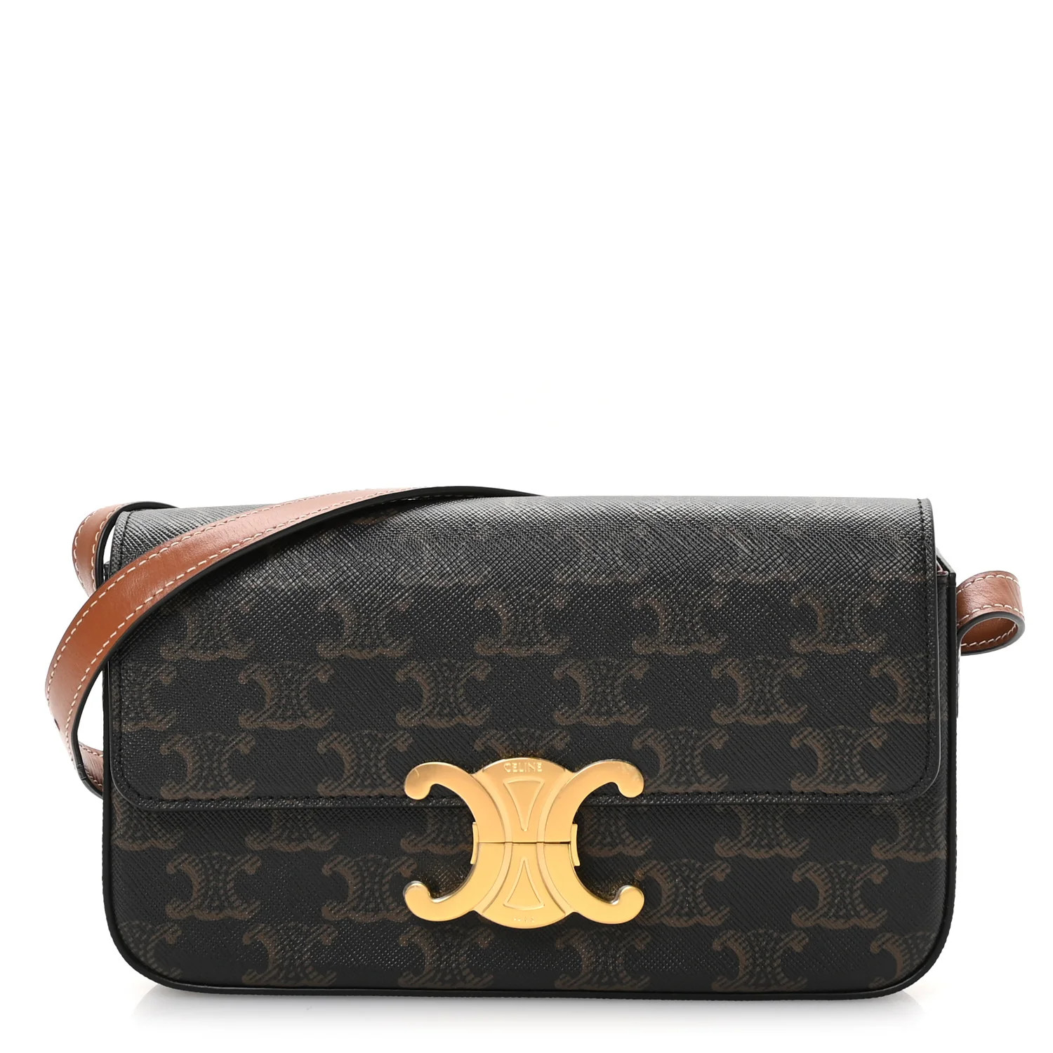 Canvas Calfskin Triomphe Shoulder Bag Tan | FASHIONPHILE (US)