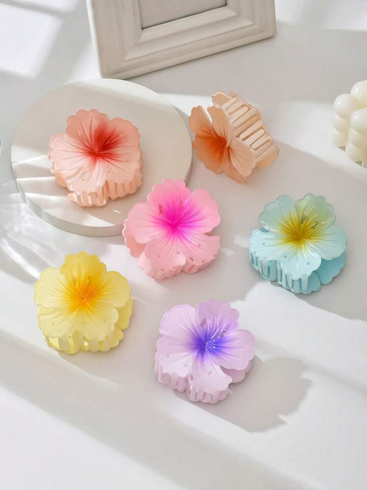 4pcs Women's Cabbage Hair Clip Set Floral Claw Clip & Hawaii Hair Clip, Suitable For Thick Hair 3... | SHEIN