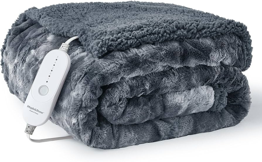 Maple&Stone Heated Blanket Electric Throw Faux Fur Fast Heating Electric Blanket,5 Heat Settings Hea | Amazon (US)