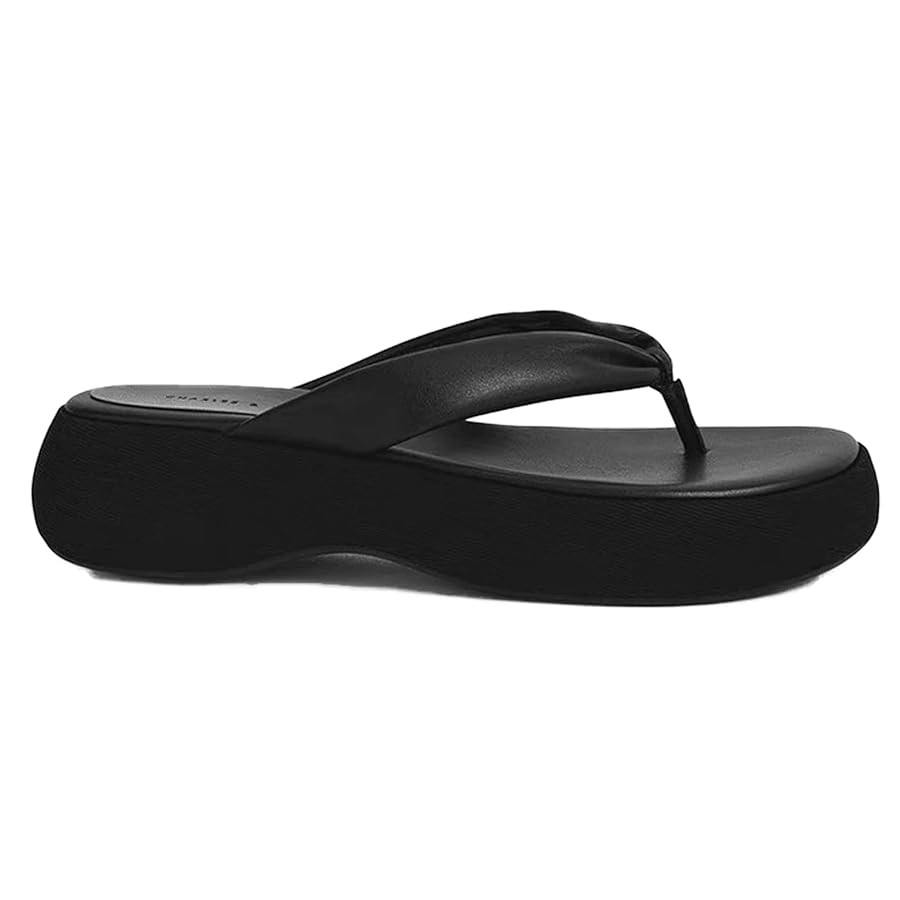 Women's Leather Platform Wedge Flip Flops With Arch Support Comfort Round Open Toe Slip On Thong ... | Amazon (US)
