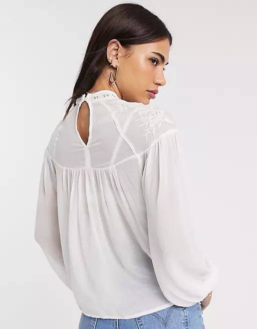 River Island balloon sleeve embroidered blouse in white | ASOS (Global)