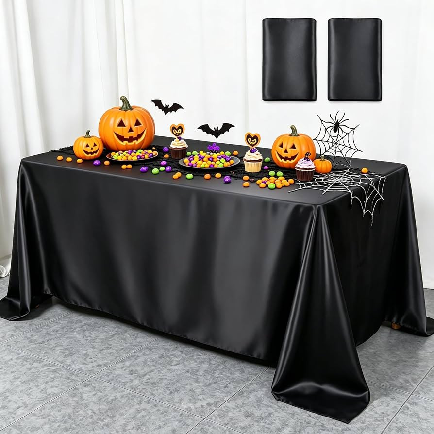 ShinyBeauty 2 Packs Satin Tablecloth 60x102\u201dBlack Table Cloths Rectangle | Amazon (US)
