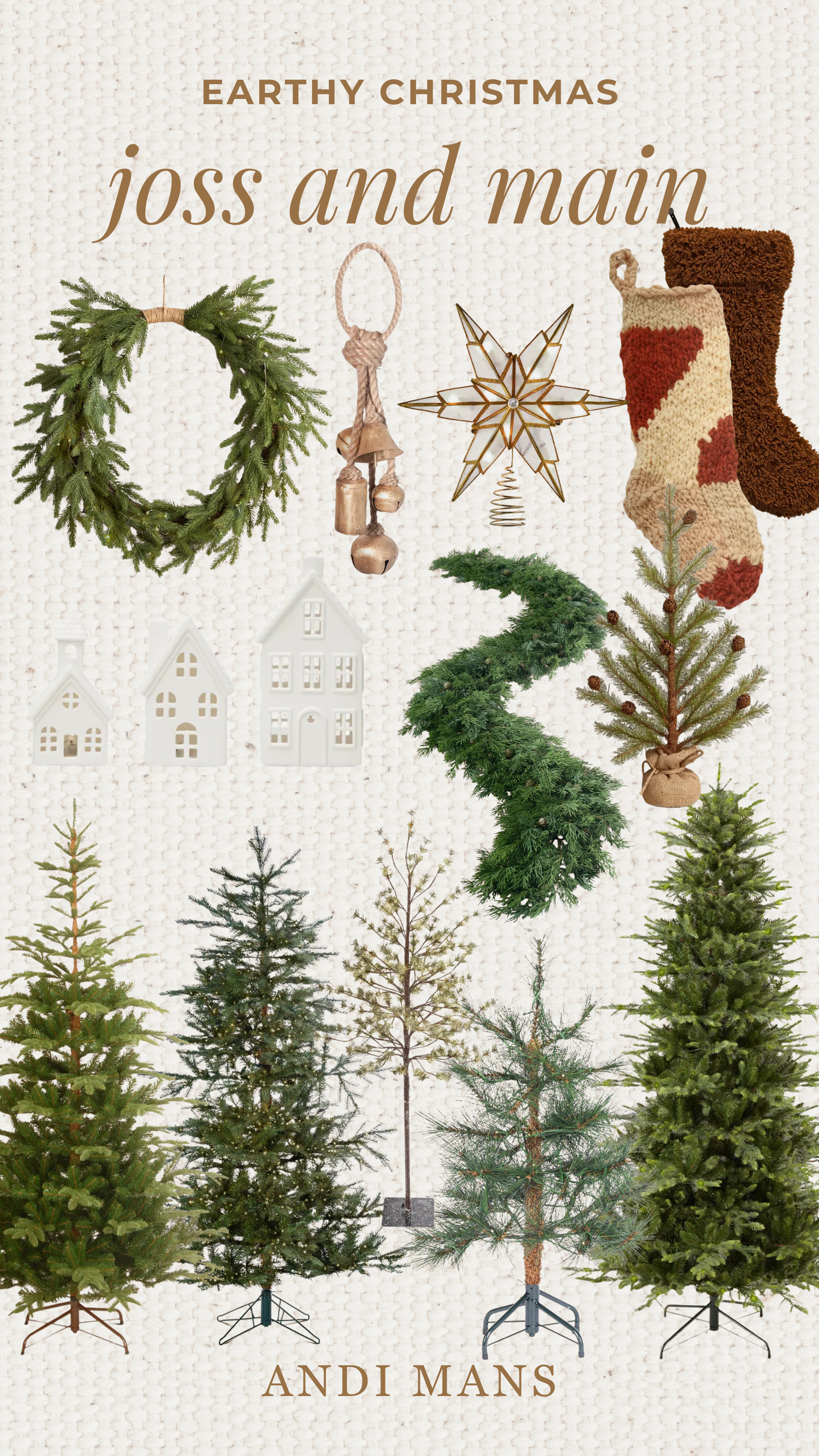 My favorite Christmas decor finds from Joss & Main! I rounded up my favorite realistic faux Christmas trees, a beautiful tree topper, a classic wreath, festive bells, stockings, and the sweetest white house Christmas villages. These timeless pieces create a warm, elevated holiday look you’ll love year after year. Shop my Joss & Main Christmas favorites and make your home feel cozy for the season! #jossandmain 

 #LTKSeasonal #LTKHome #LTKSaleAlert